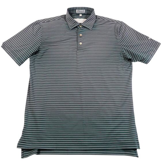 Peter Millar Mens Green Striped EMBROIDERED BACK Golf Polo Shirt Bear Lake Small - Picture 3 of 8